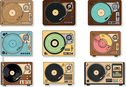 Retro Vinyl Record Players Collection Colorful Turntable Designs