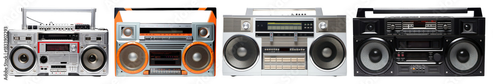 Obraz premium PNG Retro boomboxes in vibrant colors, element set on transparent background