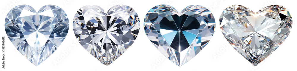 Fototapeta premium PNG Sparkling heart-shaped diamond gems, element set on transparent background