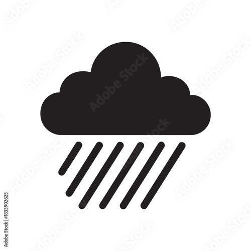 a simple black and white icon depicting a rain cloud with several downward facing rain drops