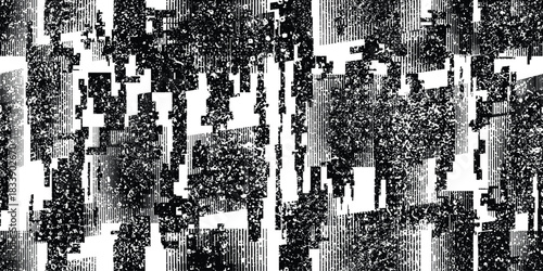 Glitch distorted grungy endless pattern . Cyber punk seamless pattern texture. Textured futuristic background . Glitched shapes with dots and lines .Screen print repeating pattern texture
