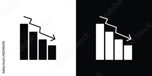 Loss bar chart icon, A flat minimalist vector illustration