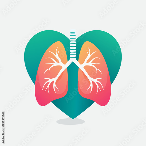 Human Lungs Health Care Symbol with Heart Shape.