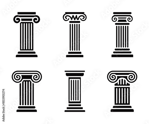 Set of classical column icons in Greek and Roman architectural style Vector set