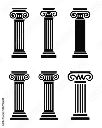 Set of classical column icons in Greek and Roman architectural style Vector