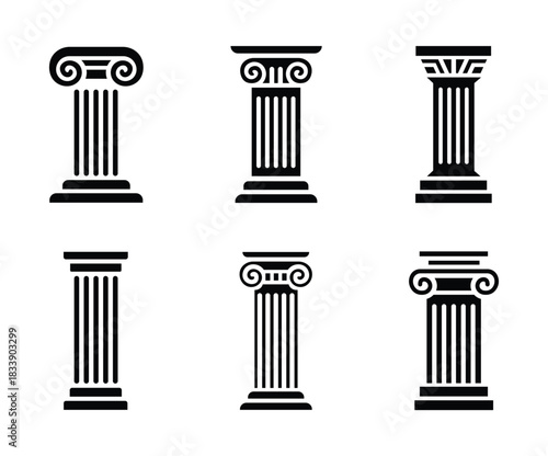 Set of classical column icons in Greek and Roman architectural style