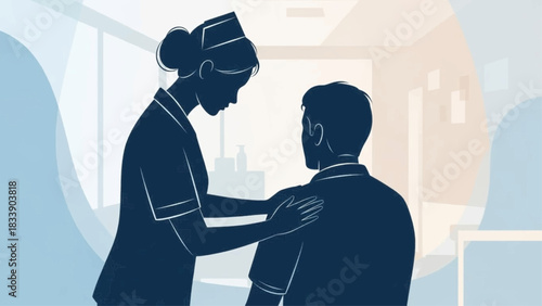 Nurse comforting patient with gentle touch in a medical setting