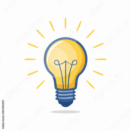 Bright Idea Light Bulb Illuminating with Radiating Glow.