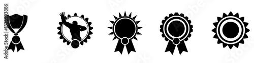 vector illustration of five different black and white medal and badge designs