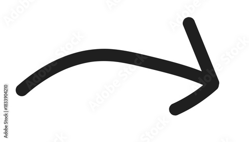 Simple hand drawn black curved arrow pointing towards the right direction.