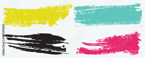 Brush strokes vector. yellow, blue, dark blue, backgrounds. Colorful set of text boxes. Paintbrush collection. Dirty brush texture banners. Rectangular painted objects.eps8
