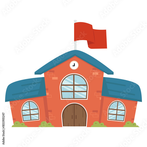 School Building with Flag on Top