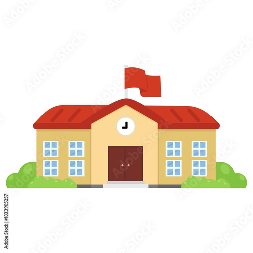 School Building with Flag on the Roof