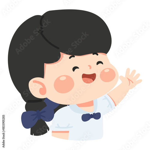 Illustration of Girl Waving with Ponytail