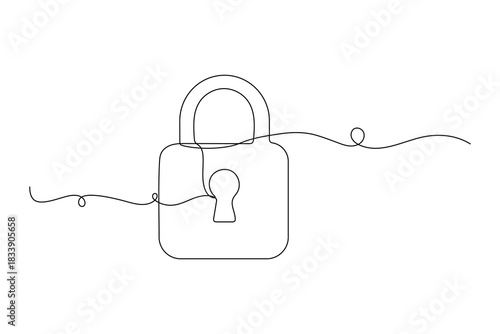 Lock icon continuous one line art design clean minimalist outline illustration