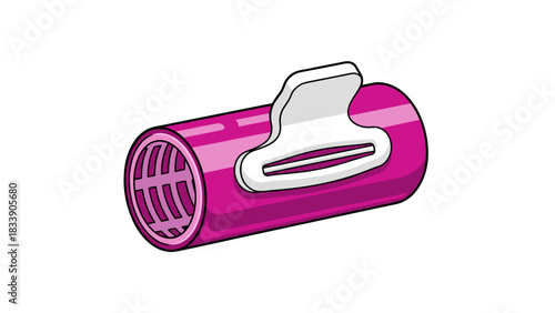 Colorful pink hair roller with clip for styling on white background
