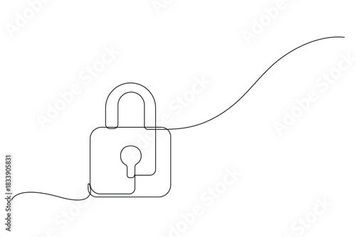 Lock icon continuous one line art design clean minimalist outline illustration