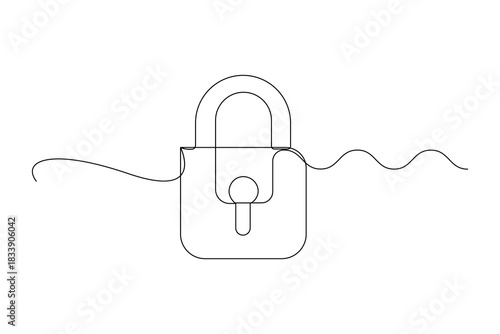 Lock icon continuous one line art design clean minimalist outline illustration