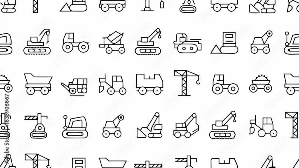 Fototapeta premium Construction equipment icon set for engineering, building and industrial design projects