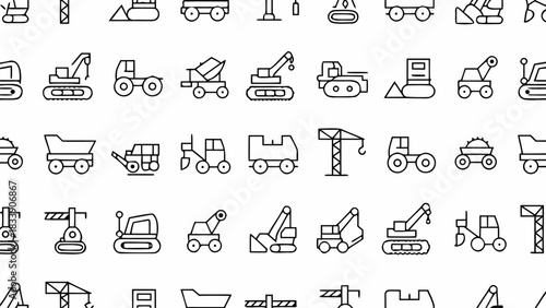 Construction equipment icon set for engineering, building and industrial design projects