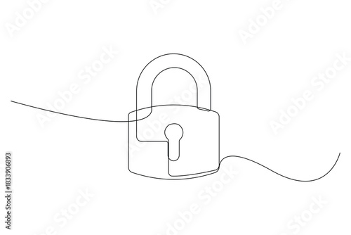 Lock icon continuous one line art design clean minimalist outline illustration