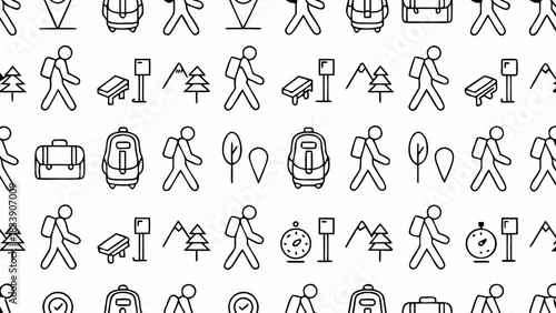 Seamless hiking adventure pattern perfect for outdoor lovers and travel enthusiasts designs