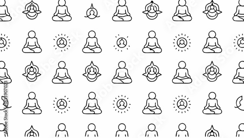 Mindfulness pattern featuring meditating figures ideal for wellness themes, yoga studios, and spiritual design