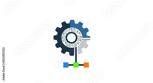 Innovative tech gear with circuit design, symbolizing technology integration and interconnected systems, ideal for modern technology and engineering projects
