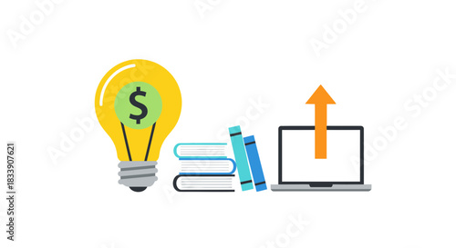 Unlock business potential with bright ideas, knowledge, and innovative technology, showing upward growth and financial success in a modern digital age