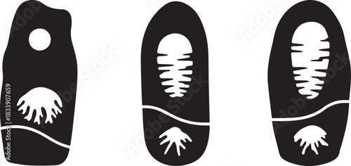 Stylized graphic vector silhouettes of abstract biological structures, representing cellular forms or microscopic life stages, ideal for scientific diagrams and modern educational design projects