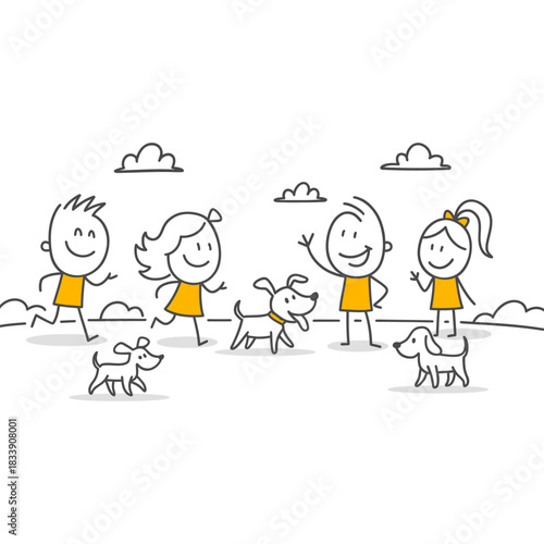 Dogs Running Happily on a Sunny Day and Their Affectionate Owners.