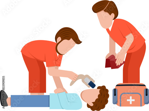 Illustration Of Paramedics Assisting Patient