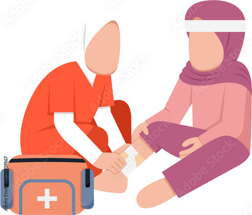 Muslim Paramedic Assisting Patient Illustration