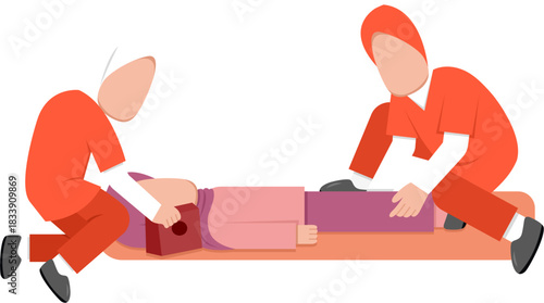 Muslim Paramedics Assisting Patient Illustration