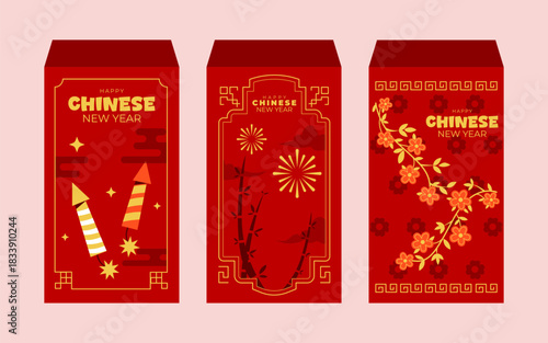 Vibrant Red Envelopes Celebrating Lunar New Year With Traditional Designs And Festive Elements