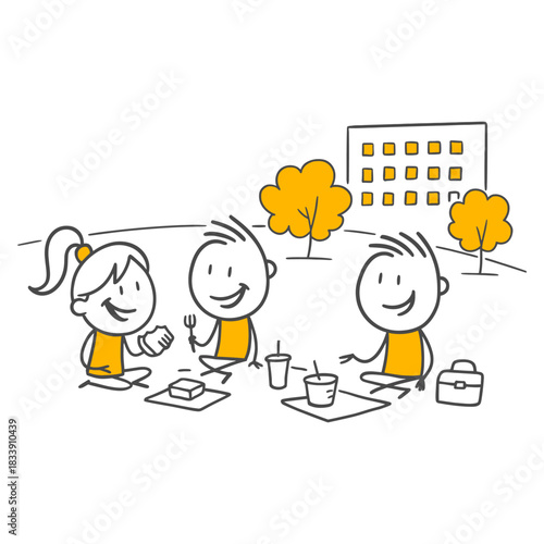 Happy Employees Enjoying A Peaceful Moment During An Outdoor Lunch Break.