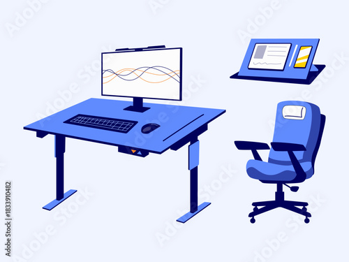 Modern Ergonomic Workstation Layout With Digital Interface And Comfortable Office Chair