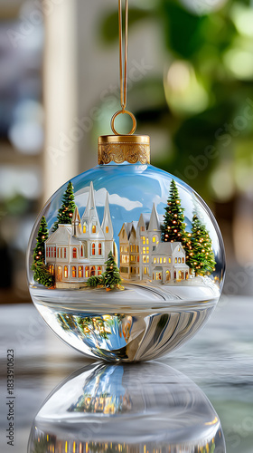 Enchanted Christmas Tree Ornament Video: Glass Ball with Miniature Village Scene Inside