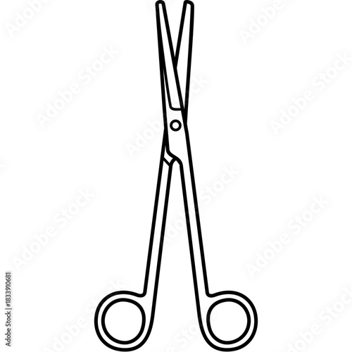 Mayo Scissors. Surgical instrument. Sterile medical tool for clinical procedures. Vector outline icon.