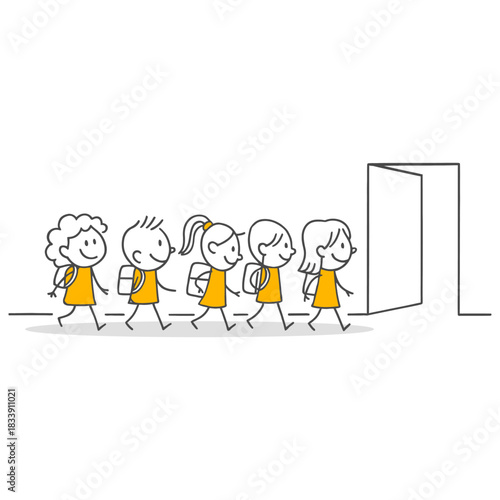 A Moment Of A Cheerful Group Passing Through The Door In Line In A Positive Mood To Start A New Training.