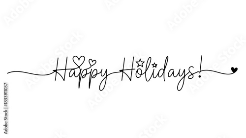 Happy Holidays Cursive Script with Heart and Star Accents Illustration for Seasonal Greeting Cards