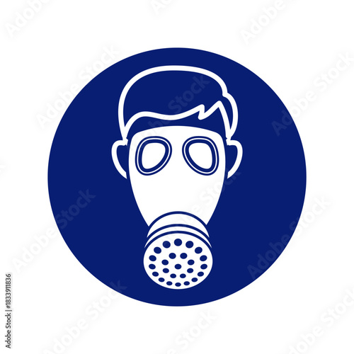 classic gas mask respirator required warning alert attention danger sign in blue circle symbol vector isolated on transparent background
