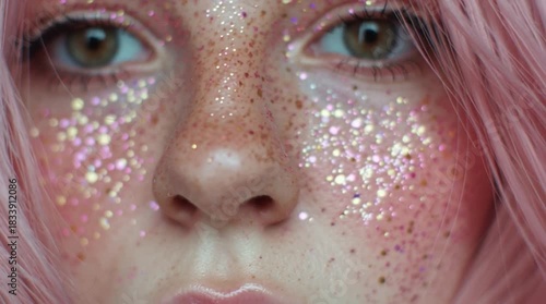 Pink Blush Glitter on Cheeks
