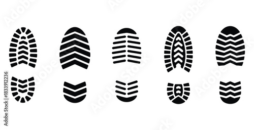Shoe Footprint Icon Set with Different Soles and Tread Patterns