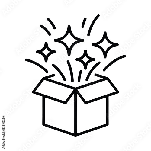 Open Gift Box with Explosion of Stars and Sparkles for Surprise or Reward