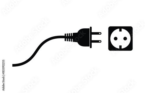 Electrical Power Plug and Socket Icon for Connection and Energy Source