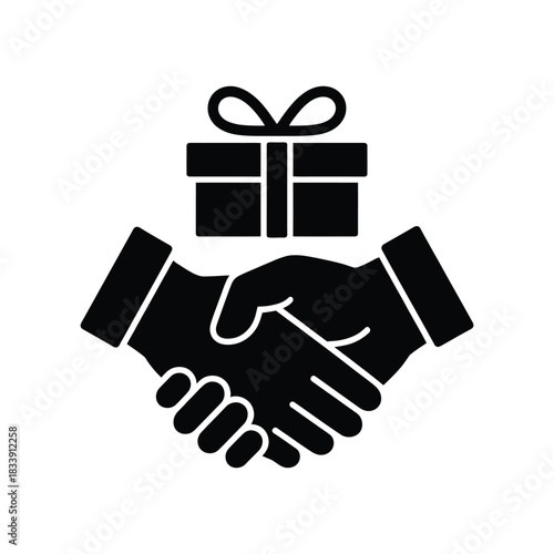 Handshake and Gift Box Icon for Business Deal, Partnership, and Special Reward