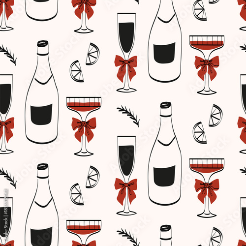 Decorative pattern featuring drinks and festive elements suitable for celebration decorations