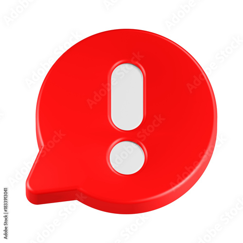 3d rendering icon alert red bubble button