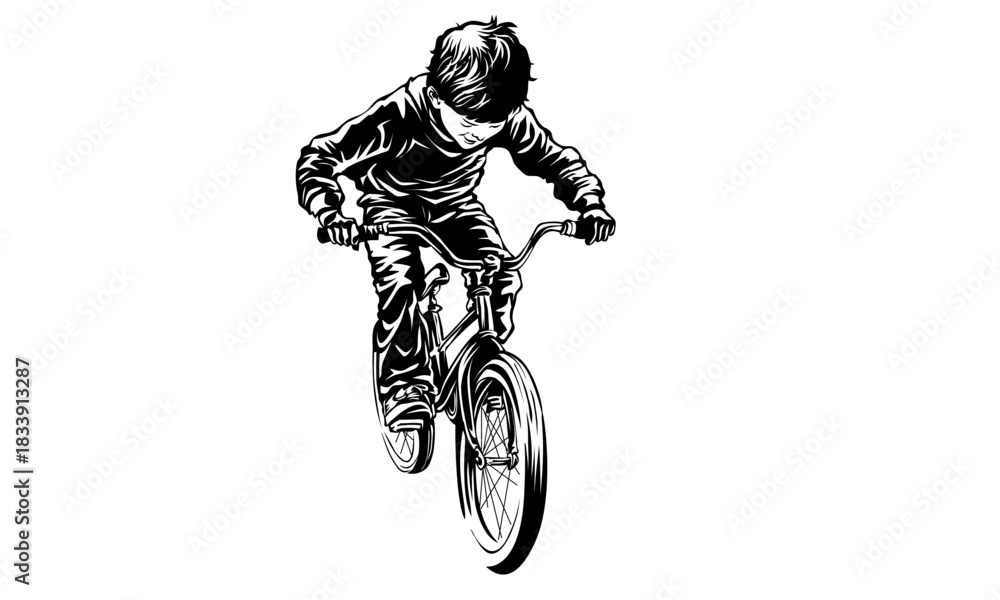 Fototapeta premium silhouette of a boy riding a bike